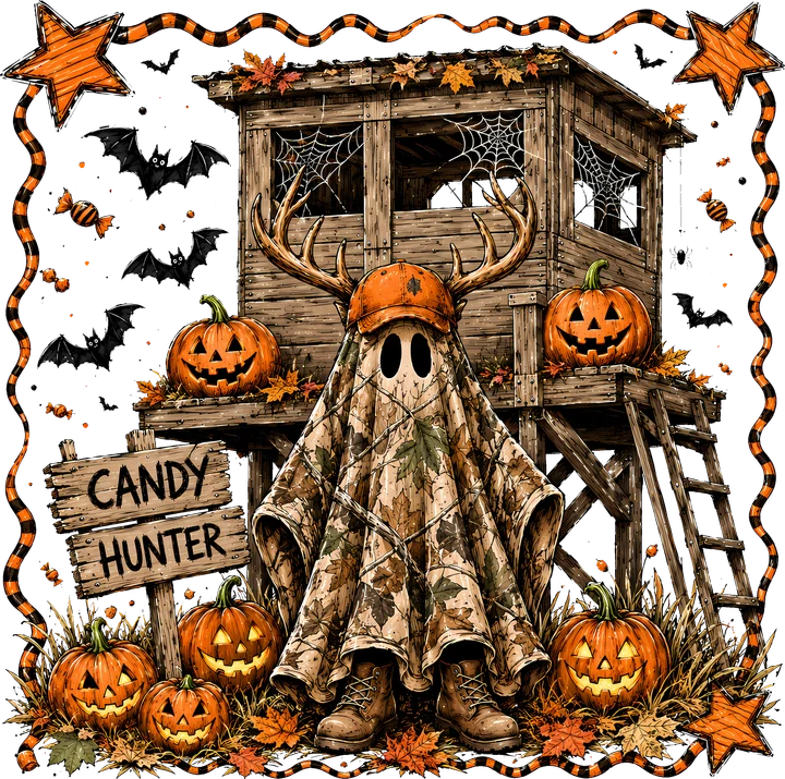 Candy Hunter Ghost with Deer Antlers DTF Transfer