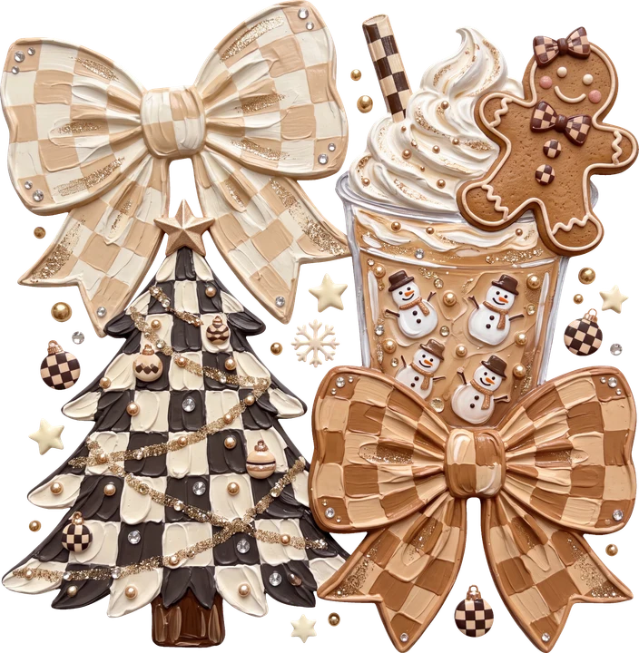Checkered Christmas Bow and Tree DTF Transfer