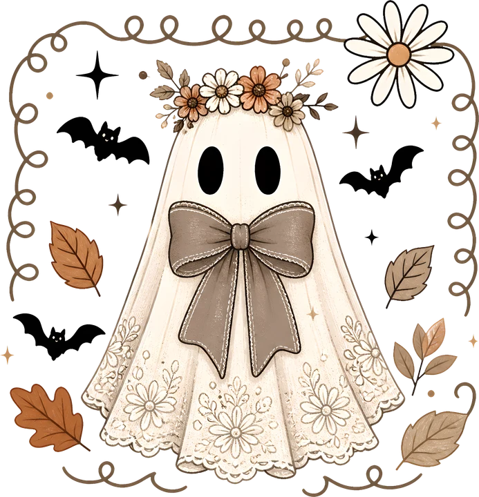 Cute Ghost with Floral Crown DTF Transfer