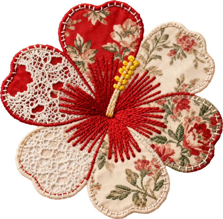 embroidery-style Hibiscus DTF Transfer