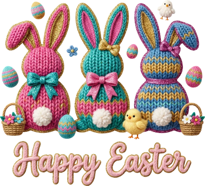 Knitted Easter Bunnies DTF Transfer