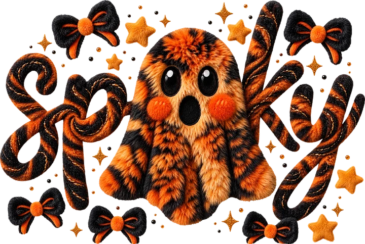 Spooky Ghost with Bow Decor DTF Transfer