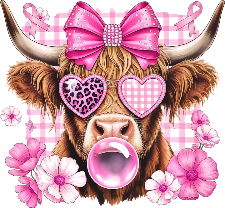 Pink Cow with Bow DTF Transfer