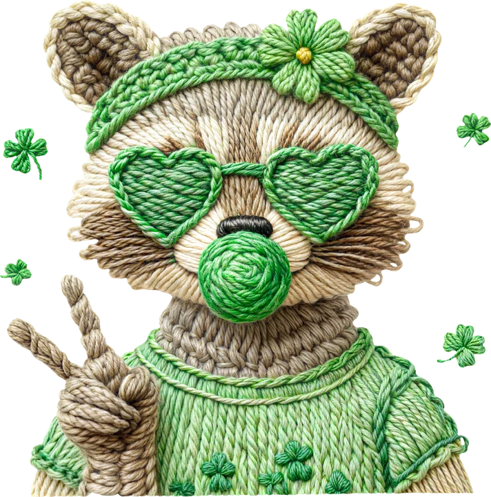 Green Raccoon with Clover DTF Transfer