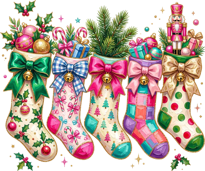 Festive Christmas Stockings DTF Transfer