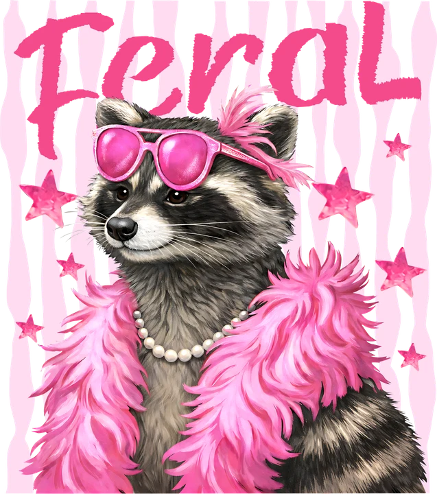Feral Raccoon in Pink DTF Transfer
