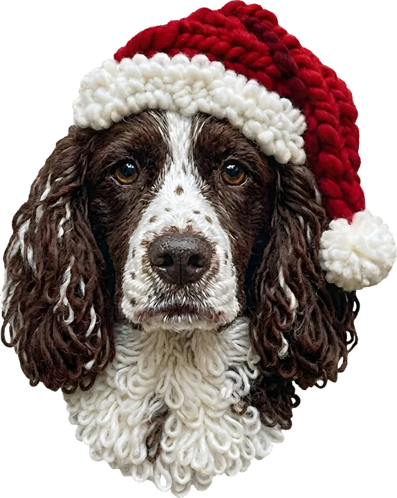 Christmas Dog in Crochet Hat DTF Transfer