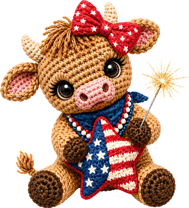 Patriotic Crochet Cow DTF Transfer