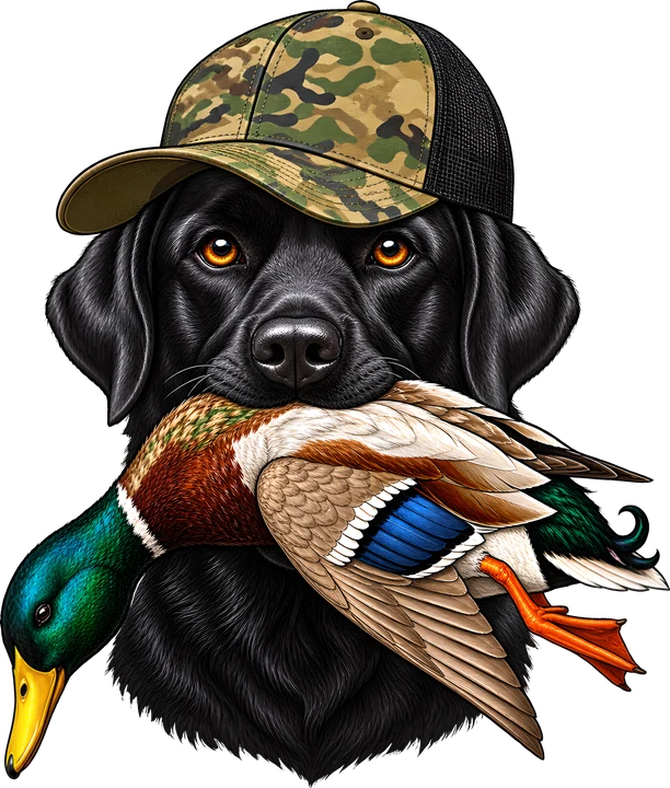 Black Lab with bird DTF Transfer