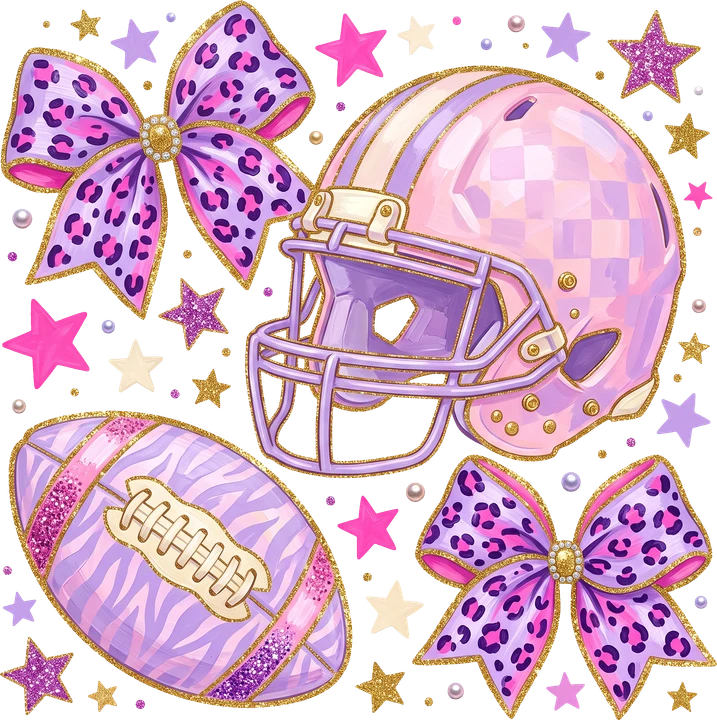 Pink Football Helmet and Bow DTF Transfer