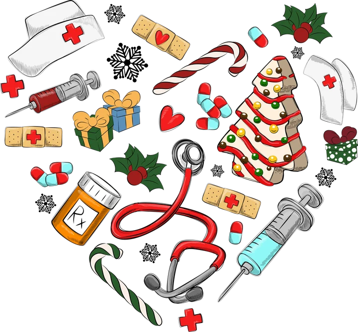Christmas Nurse Heart Collage DTF Transfer
