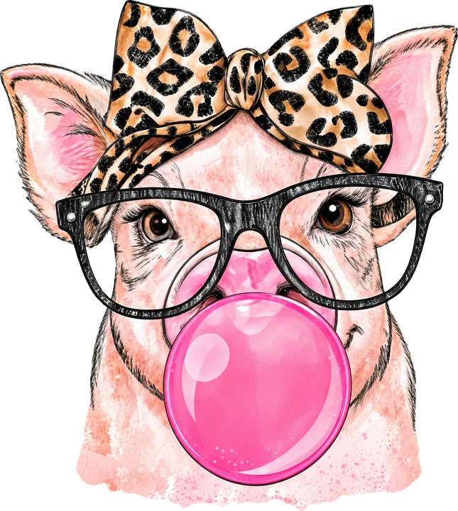 Pig with Leopard Bow DTF Transfer