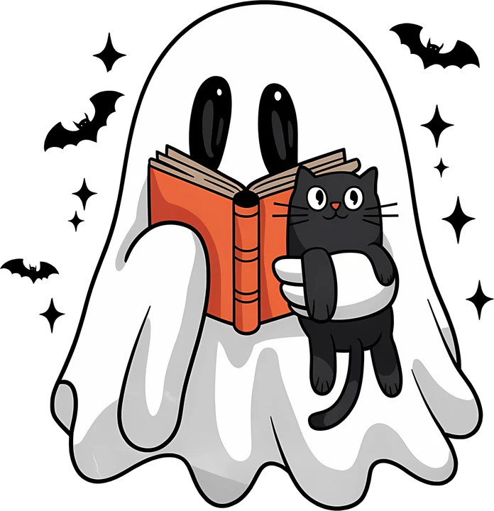 Ghost Reading Book With Cat DTF Transfer