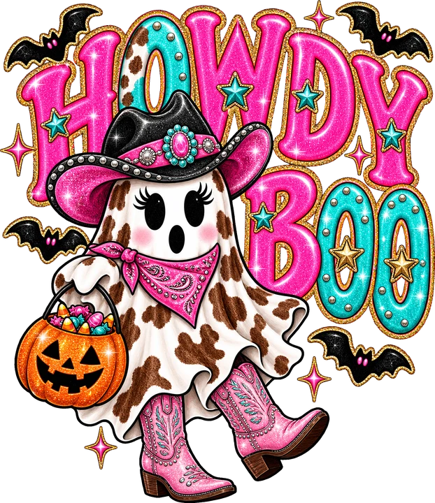 Cowgirl Ghost with Candy Bucket DTF Transfer