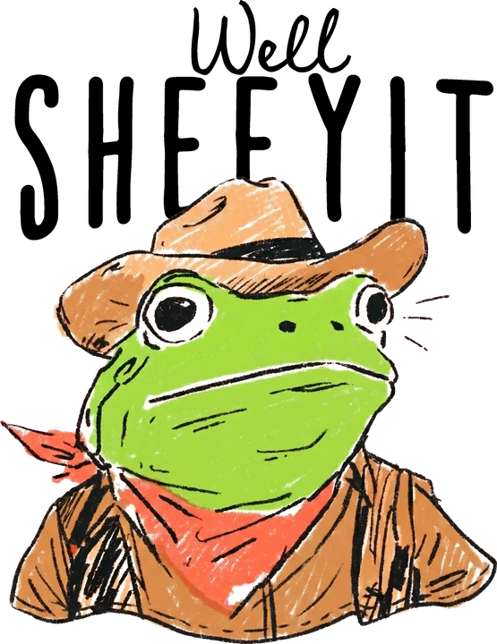 Isang palaka na nakasuot ng kasuotan ng cowboy na nagsasabing "Well SHEEYIT" — DTF Transfer