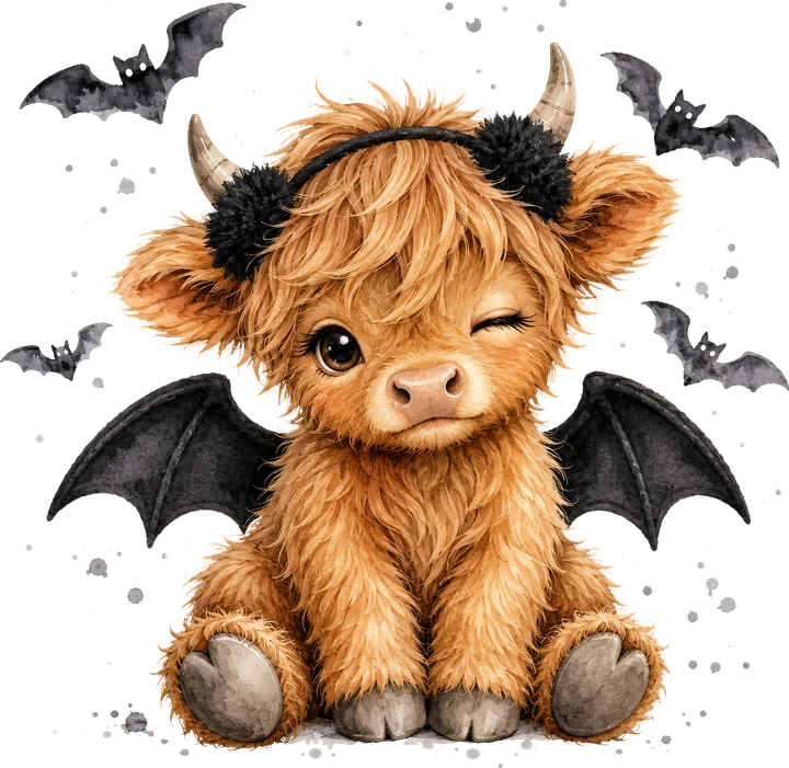 Cute Highland Cow with Bat Wings DTF Transfer