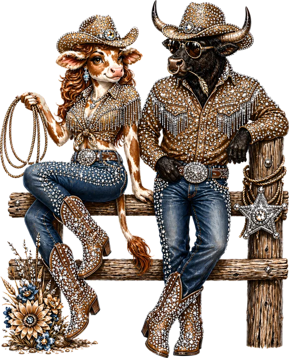 Cowboy and Cowgirl DTF Transfer