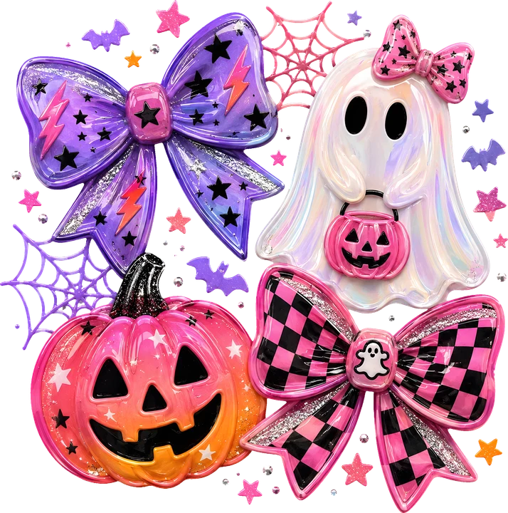 Gothic Halloween Bow and Ghost DTF Transfer