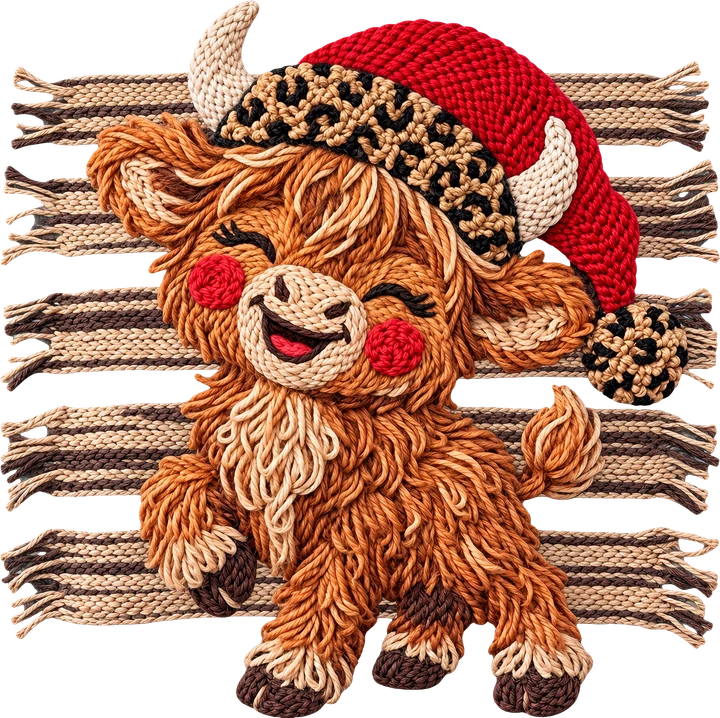 Cute Highland Cow in Santa Hat DTF Transfer