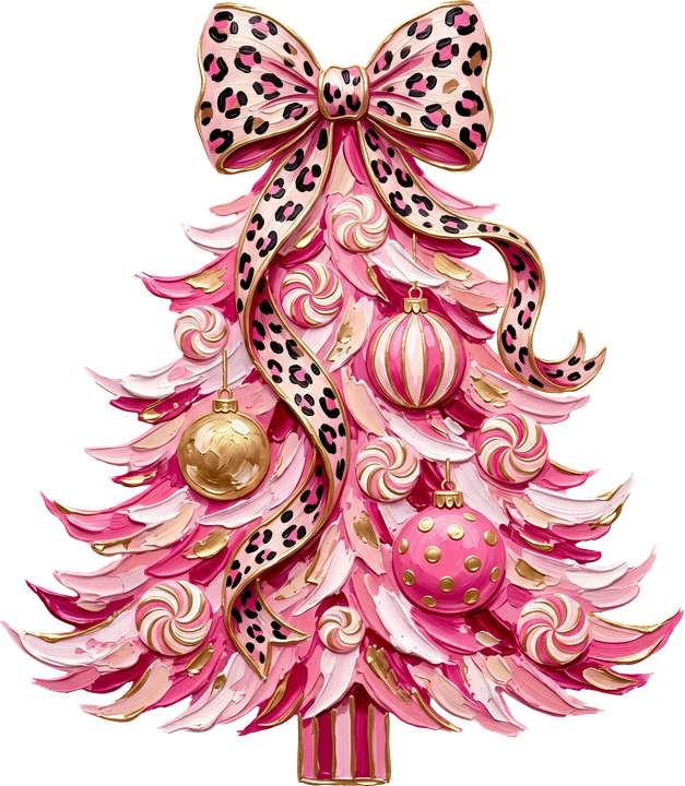 Pink Leopard Christmas Tree DTF Transfer