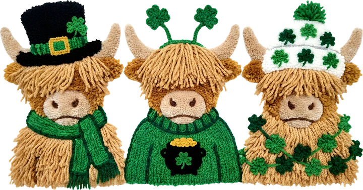 Three Highland Cows in Irish Attire DTF Transfer