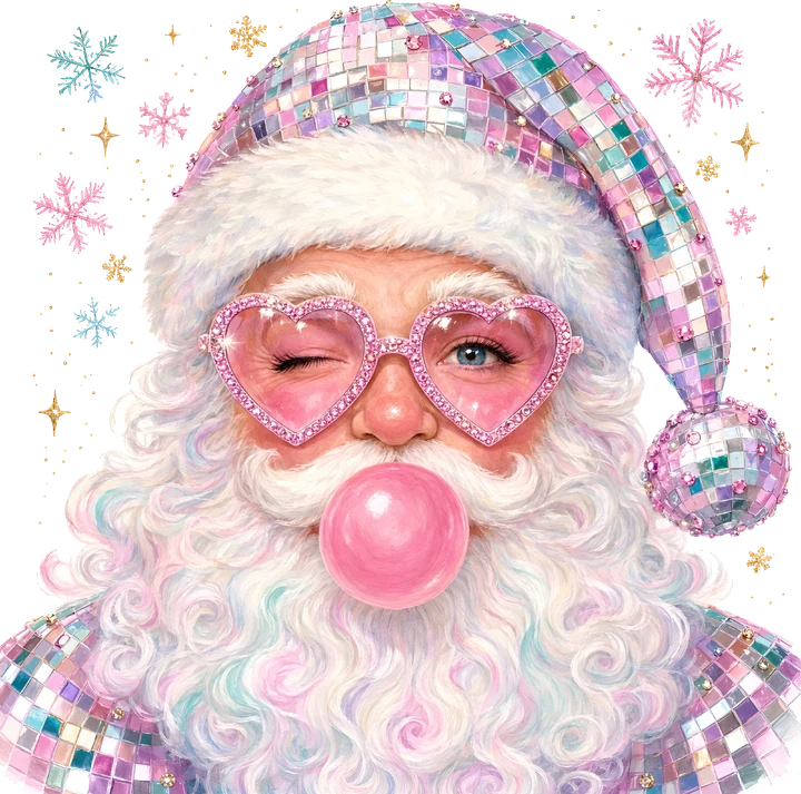 Santa con gafas de corazón rosa — Transfer DTF