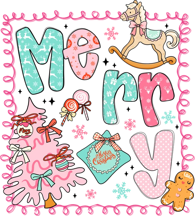 Pink Candy Cane Merry Christmas DTF Transfer