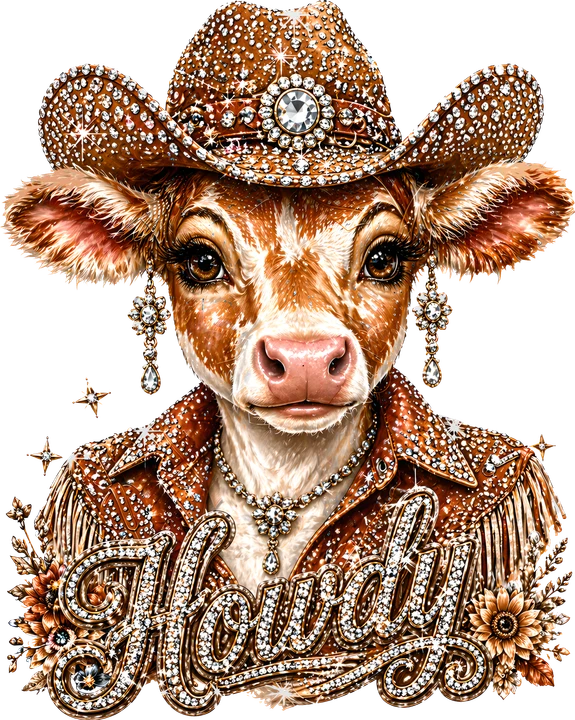 Cowgirl Cow with Rhinestones DTF Transfer