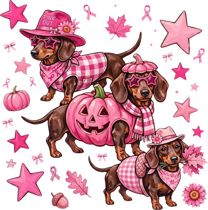 Pink Dachshunds Breast Cancer Awareness DTF Transfer