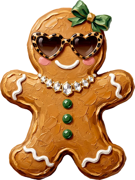 Gingerbread Girl with Leopard Sunglasses DTF Transfer