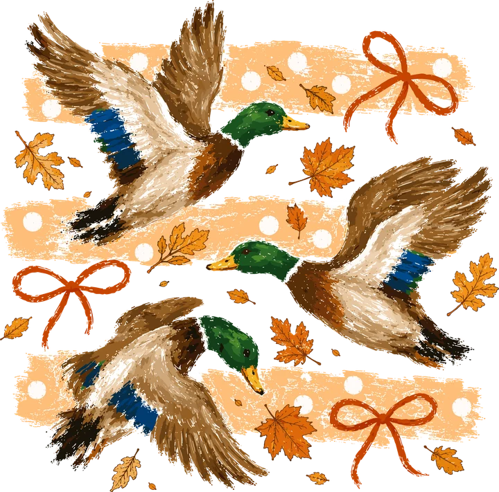 Flying birds with Autumn Leaves DTF Transfer