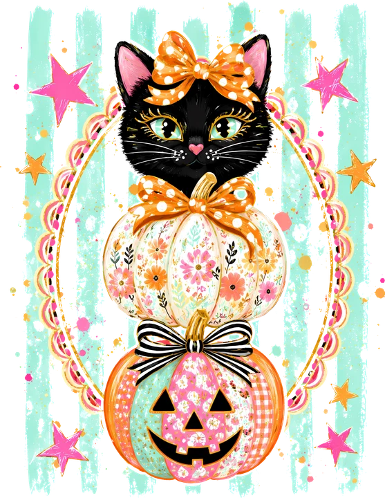 Black Cat with Pumpkins DTF Transfer