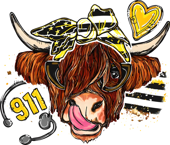 911 Dispatcher Highland Cow DTF Transfer