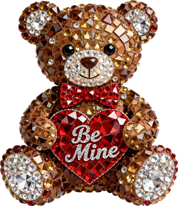 Kristal na oso na may puso na may markang "Be Mine" — DTF Transfer