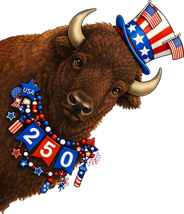 American Bison in Patriotic Hat DTF Transfer