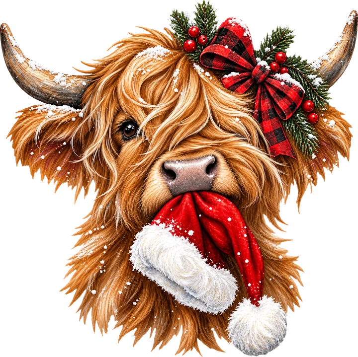 Highland Cow with Santa Hat DTF Transfer