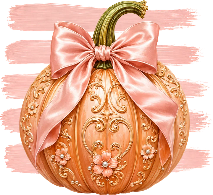 Elegant Pumpkin with Pink Bow DTF Transfer