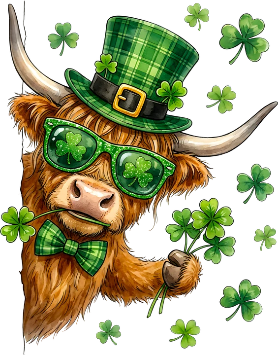 Highland Cow in Green Hat DTF Transfer