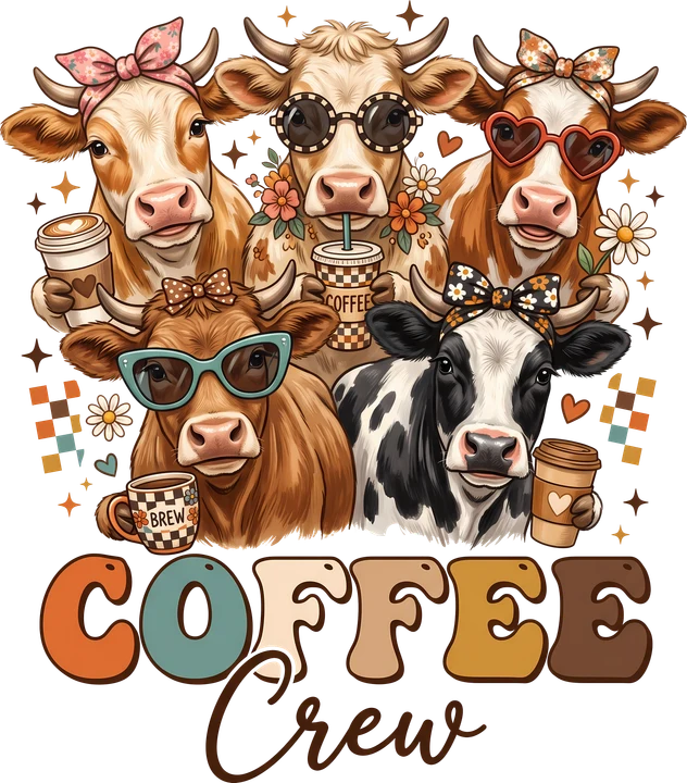 Coffee Crew Highland Cows DTF Transfer