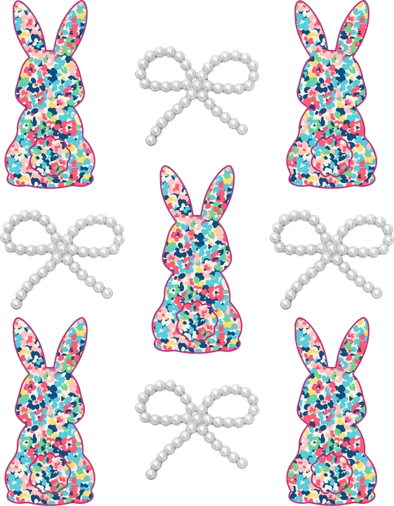 Floral Bunnies and Pearl Bows Pattern DTF Transfer