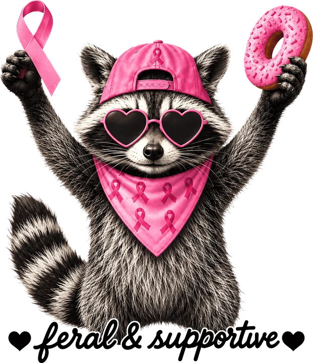 Pink Raccoon with Awareness Ribbons DTF Transfer