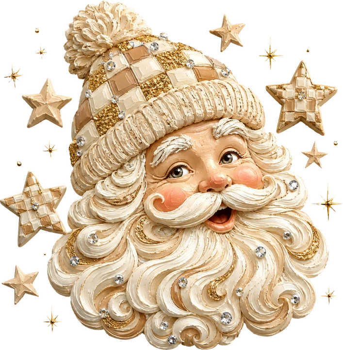 Santa con gorro adornado con cuentas y estrellas — Transfer DTF