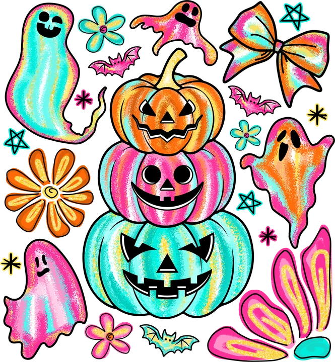 Colorful Pumpkins and Ghosts DTF Transfer