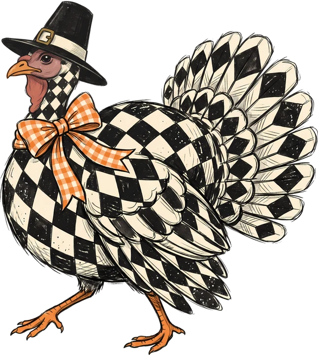 Turkey in Checkered Hat DTF Transfer