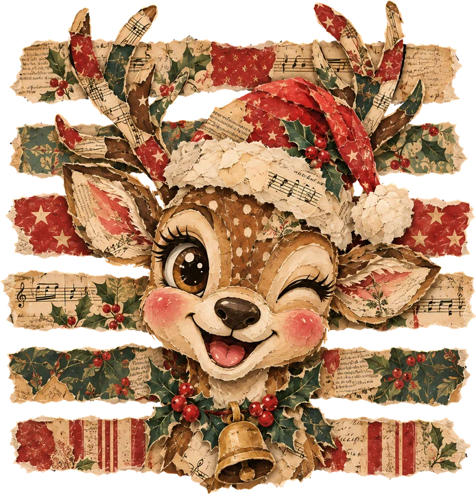 Vintage Deer with Holly DTF Transfer