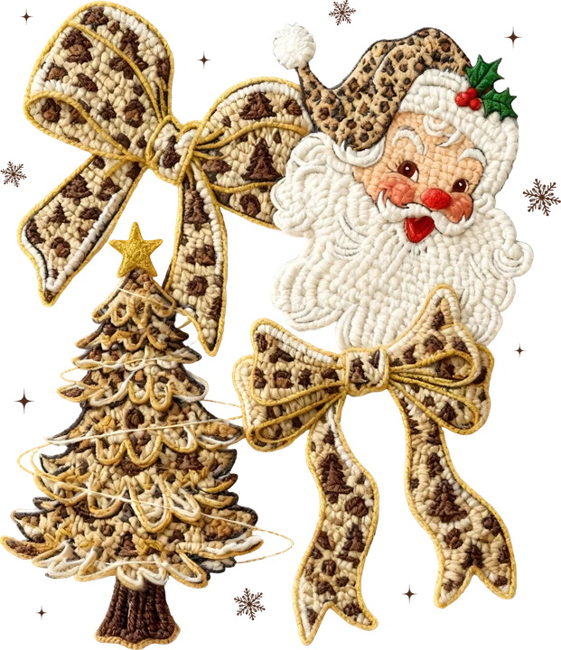 Papá Noel y árbol con estampado de leopardo — Transfer DTF