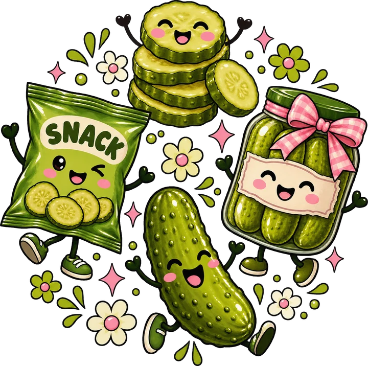 Cute Pickle Characters DTF Transfer