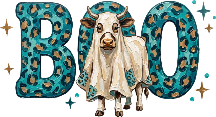 Boo Cow with Leopard Print DTF Transfer