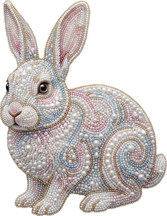 Pearl Embellished Easter Bunny DTF Transfer