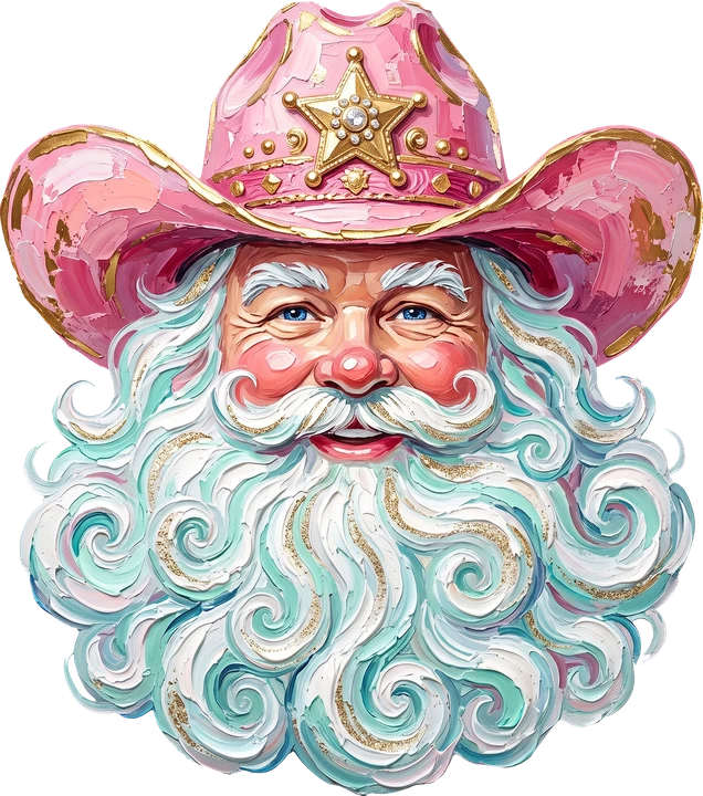 Pink Cowboy Santa with Swirly Beard DTF Transfer